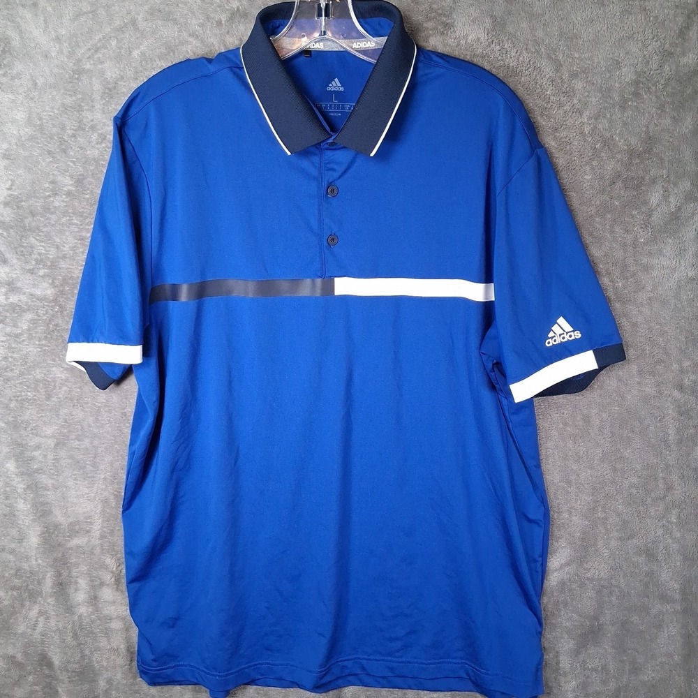 Adidas‎ Golf Chest Colorblock Short Sleeve Polo Shirt Men Size Large Blue  White